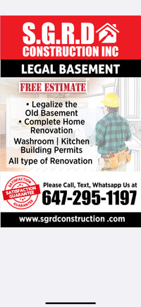 Legal Basement and , Home Renovation , commercial Renovation 