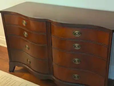 Serpentine mahogany wood dresser, View more