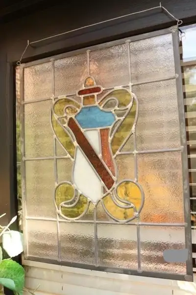3 VINTAGE / ANTIQUE STAINED GLASS FRAMED WINDOWS, View more