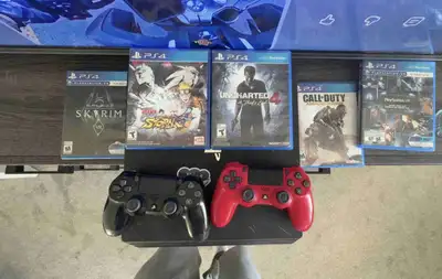 PS4 Pro in good working condition. Comes with: * 2 controllers * Uncharted 4 * Naruto Storm 4 * Skyr...