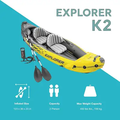 INTEX 68307EP Explorer K2 Inflatable Kayak Set: Includes Deluxe 86in Aluminum Oars and High-Output P...