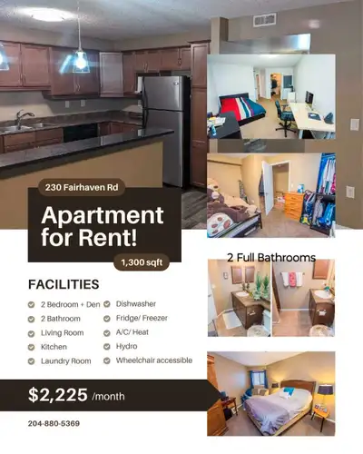 2 Bdrm+Den, 2 Bathroom, ALL utilities included