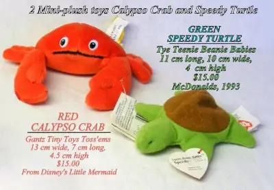 2 Mini-plush toys, Calypso Crab, Speedy Turtle,, View more