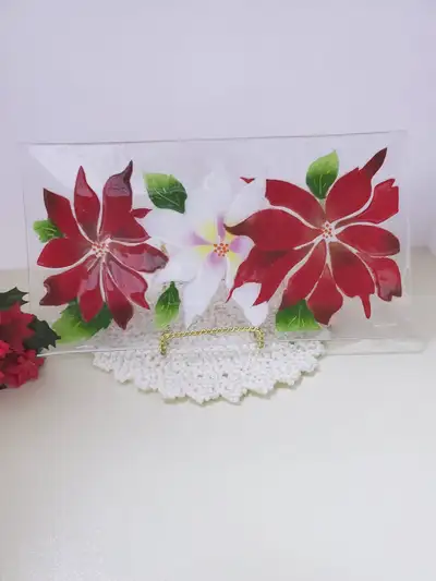 Poinsettia Art Glass Plate, View more