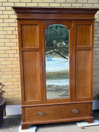 Antique armoire solid wood and brass, View more