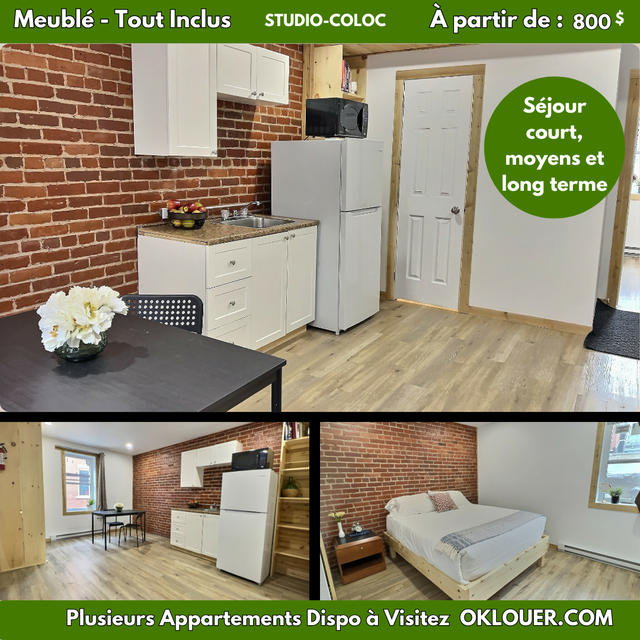 STUDIO-COLOC MEUBLÉ-TOUT INCLUS,  CENTRE VILLE