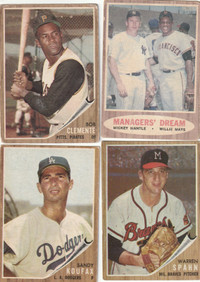 Lot of 286 1962 Topps Baseball Cards Mays, Koufax, Clemente