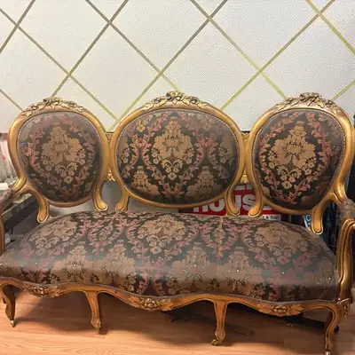 Elegant Vintage French Antique 3 seat Sofa with 2 chairs, View more