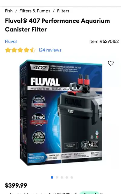 Upgrade your aquarium with this Fluval 407 Performance Canister Filter, designed for tanks up to 100...