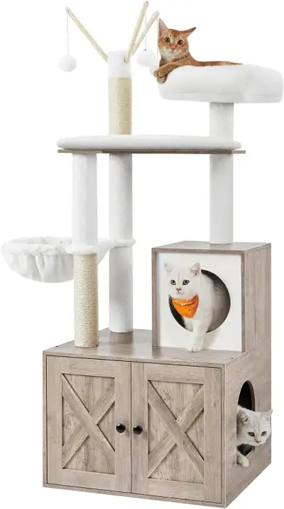 [2-in-1 Cat Condo] With a cat tree and a cat litter box enclosure in one, it offers an all-in-one sp...
