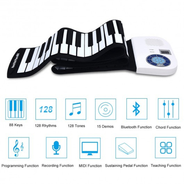 Electronic Roll Up Piano Silicone Keyboard For Beginners-White in Pianos & Keyboards in Kitchener / Waterloo - Image 2