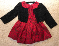 Custom Red Dress with Sparkly Black Sweater 4-6