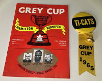 1965 CFL football Grey Cup Genuine Program & Collectible Pin. 