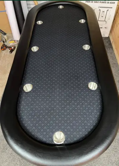 Brand New 7'x3' 8 player black suited cloth Poker Table Delivery, View more