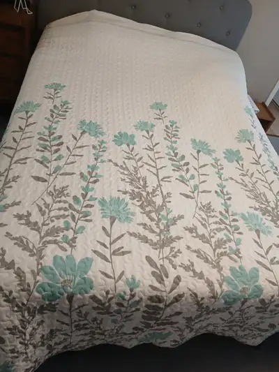 King Size Comforter - White, grey, and Blue Floral, View more