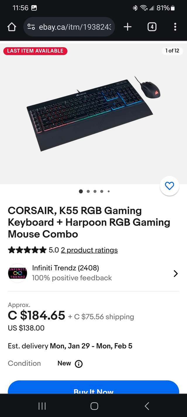 Corsair K55 RGB gaming  keyboard + harpoon RGB gaming Mouse comb in Mice, Keyboards & Webcams in Hamilton - Image 3