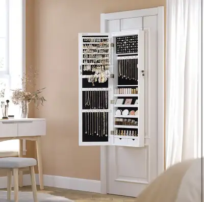 Jewelry Cabinet with Mirror & LED 47.2" Jewelry Armoire Organizr, View more