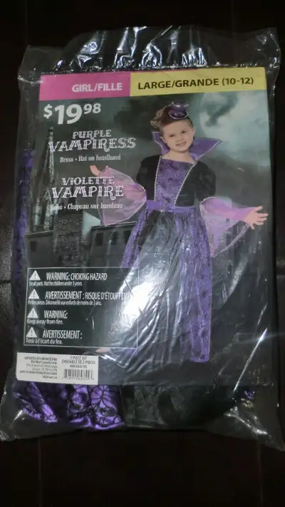 Girls Purple Vampiress Costume, sizes S (4-6) and L (10-12), NEW, View more