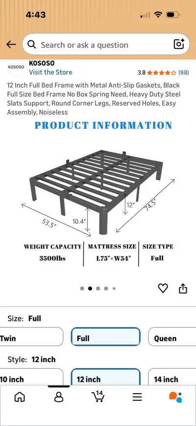 Kososo full bed frame, brand new!, View more