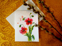 Poppies. Original hand pained, floral greeting card,handmade gif