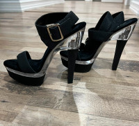 Black Platform Strappy High Heeled Shoes