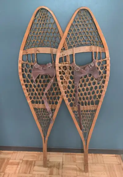 Vintage Canadian Wood and Rawhide Snow Shoes, View more