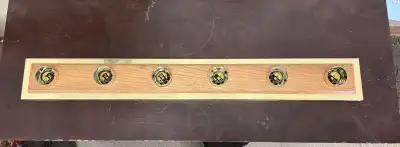 Bathroom light - 6 bulb, brass and wood, View more
