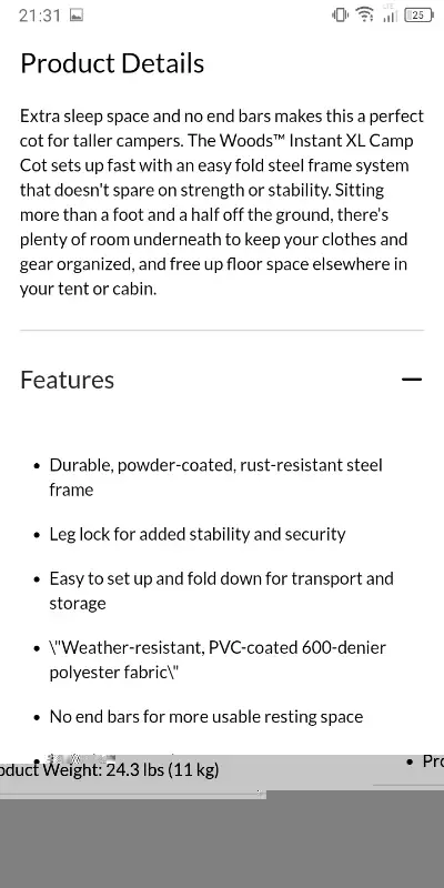 Woods Instant XL Portable Folding Camping Cot Bed w/Carry Case in Fishing, Camping & Outdoors in Kamloops - Image 3