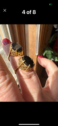 GORGEOUS VINTAGE GOLD PLATED  ONYX CABOCHON RINGS(sizes 5 & 6