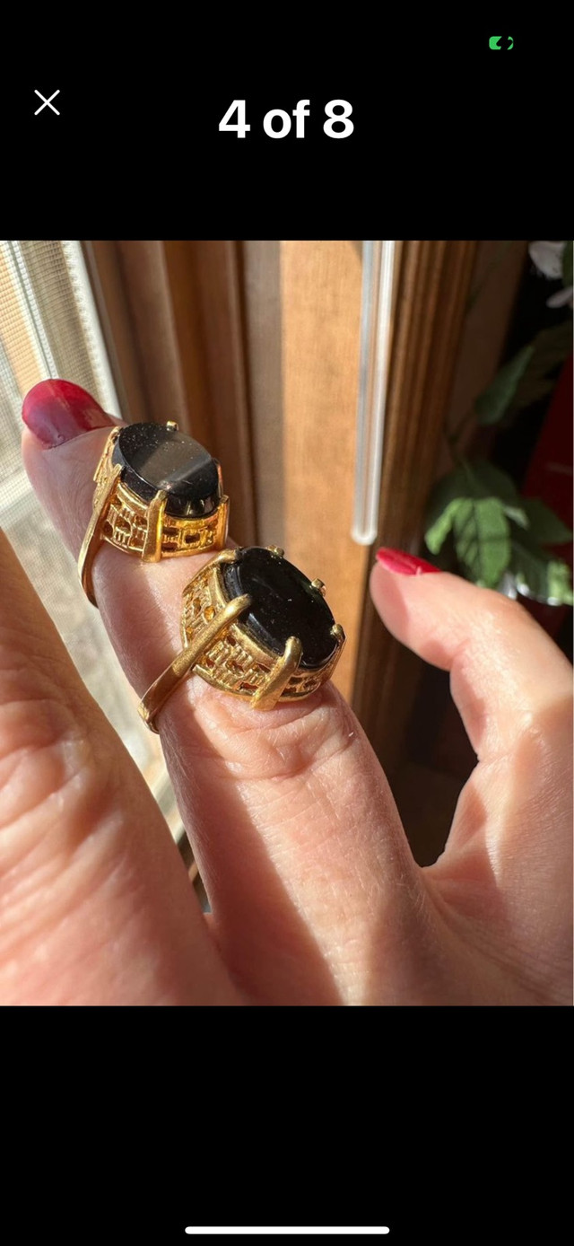 GORGEOUS VINTAGE GOLD PLATED  ONYX CABOCHON RINGS(sizes 5 & 6 in Jewellery & Watches in Regina