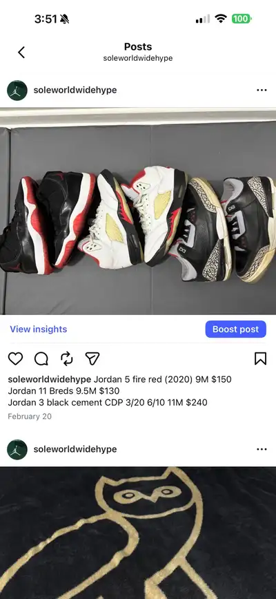 Jordan 5 fire red (2020) 9M $150, View more