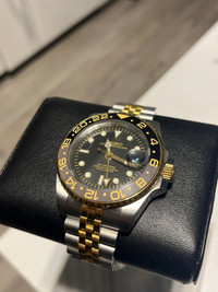 Seiko mod two toned gold gmt automatic watch