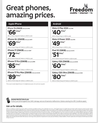 GREAT PHONES. AMAZING PRICES. LIMITED-TIME FREEDOM MOBILE DEAL, View more