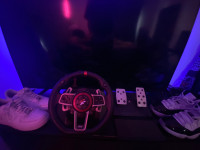 sim racing wheel and pedals