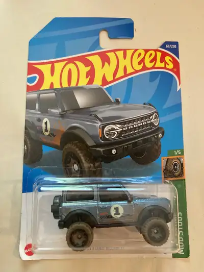 New, sealed on card. Very hard to find. Hot Wheels: Blue off-road #1 Bronco 2021 Ford Bronco (Blue)...