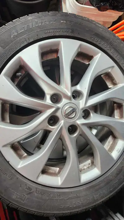 4 all season tires still have tread left, not at wear bars, mounted and balanced on aluminum rims. O...