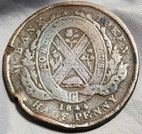 ** Bank Of Montreal Half Penny 1844 Canadian Province Bent