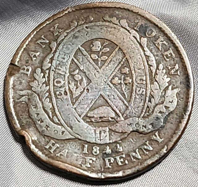 ** Bank Of Montreal Half Penny 1844 Canadian Province Bent in Arts & Collectibles in City of Toronto