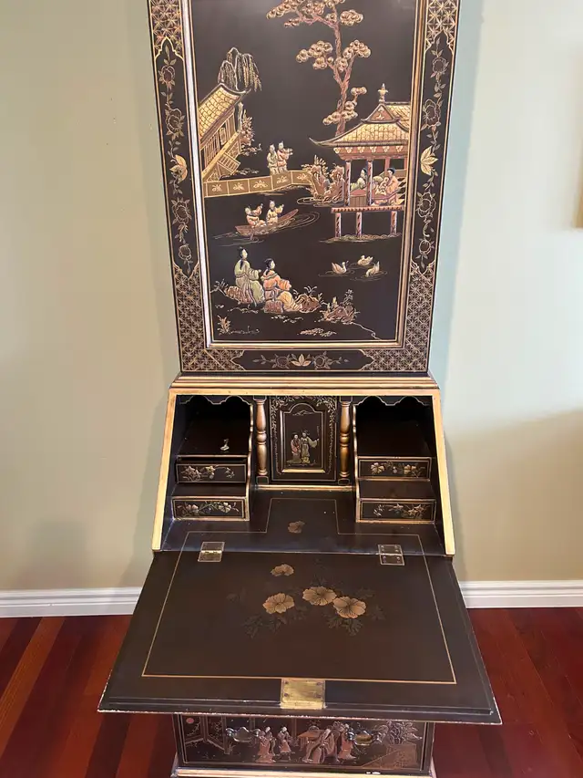 Antique Chinoiserie Secretary Desk Cabinet - Solid Wood in Hutches & Display Cabinets in Edmonton - Image 4