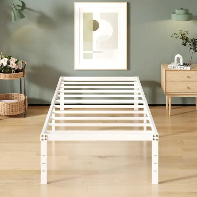 New Upcanso White Twin Bed Frames No Box Spring in Beds & Mattresses in City of Toronto - Image 2