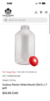Plastic Wine  Wide Mouth carboys with rubber bung and airlock