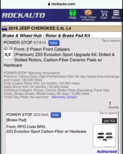 I purchased new front premium 2-piston calipers (Z23 Evolution) for my Jeep Cherokee from RockAuto.c...