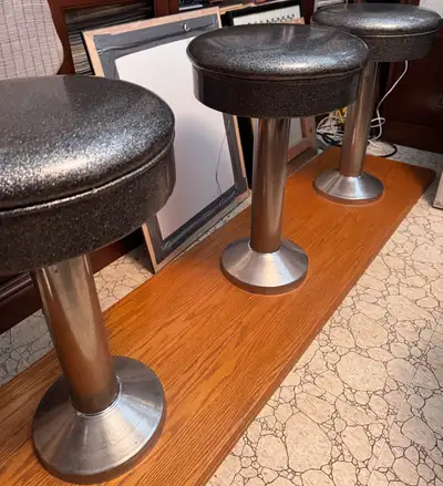 4 Vintage Style Diner Stools on Oak platform base-Excellent Cond, View more