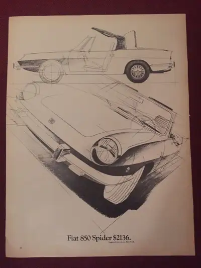 «Fiat 850 Spider $2136. » Dimensions : 10 1/4 inches wide by 13 1/2 inches high. In excellent condit...