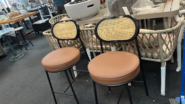 Counter Height Bar Stool with PE Rattan Back, Synthetic Leather  in Chairs & Recliners in Markham / York Region - Image 2