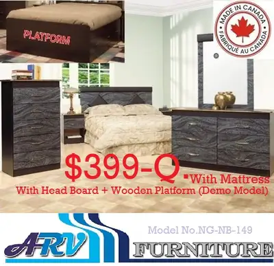 BED BEDROOM WOODEN PLATFORM ARV FURNITURE MISSISSAUGA ONTARIO, View more