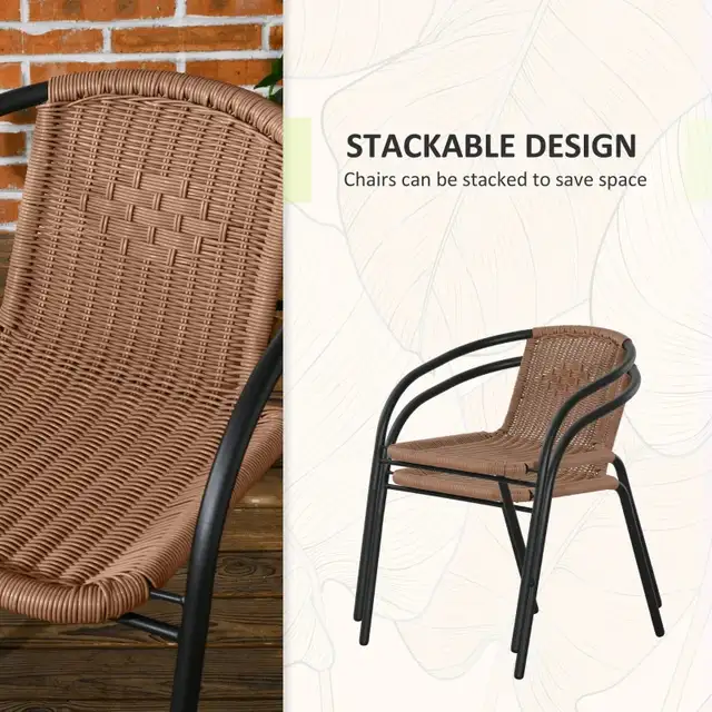 3 Pieces Outdoor Wicker Furniture Set with 2 Stackable Chairs, T in Patio & Garden Furniture in Markham / York Region - Image 5