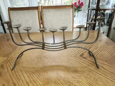 Large vintage wrought iron menorah-like Candle Holder for 9 cand, View more