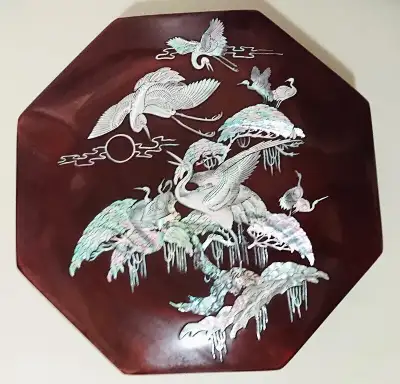 Vintage Lacquered Mahogony Mother of Pearl Jewelry Box, View more