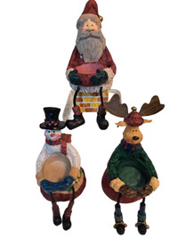 Vintage Resin Sitting Santa, Snowman, and Moose Candle Holder Mo